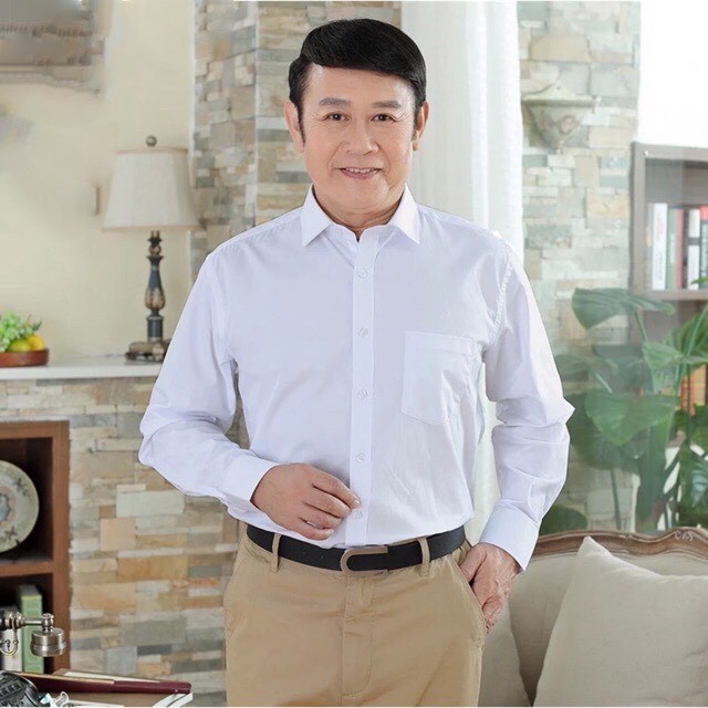 Áo Sơ Mi Nam Công Sở Trung tuổi.áo sơ mi trung tuổi Dài Tay Vải Cotton Trơn .Có Túi Ngực cao cấp