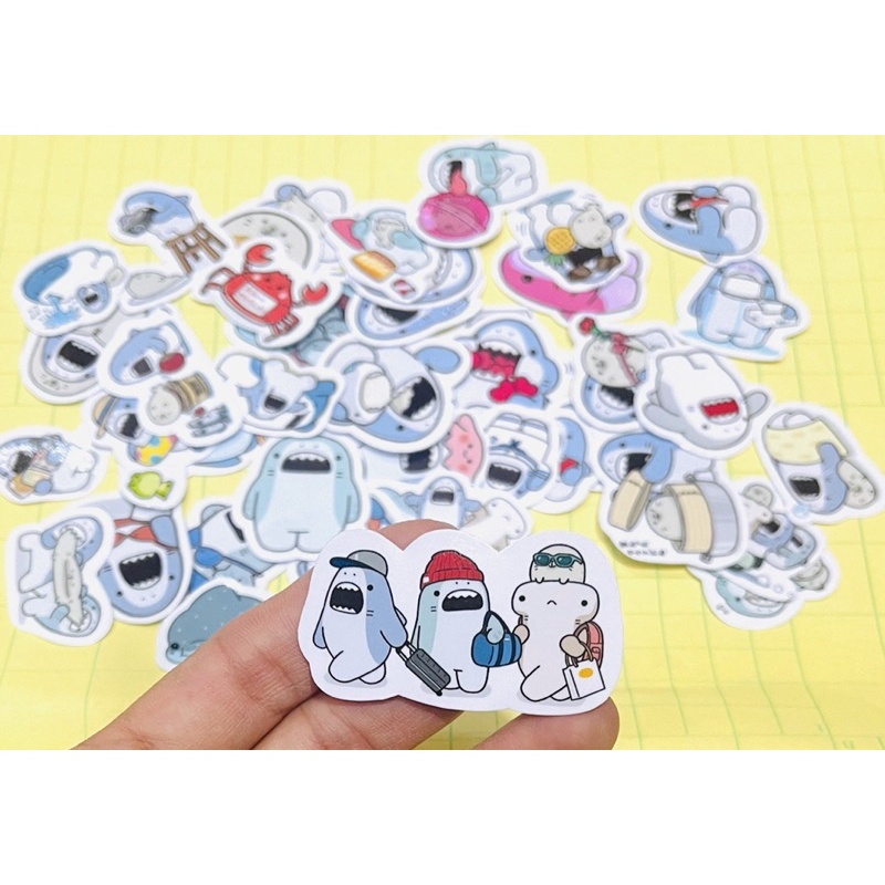 Sticker samezu shark 30-60 cái ép lụa chống xước chống nước/ảnh dán samezu shark
