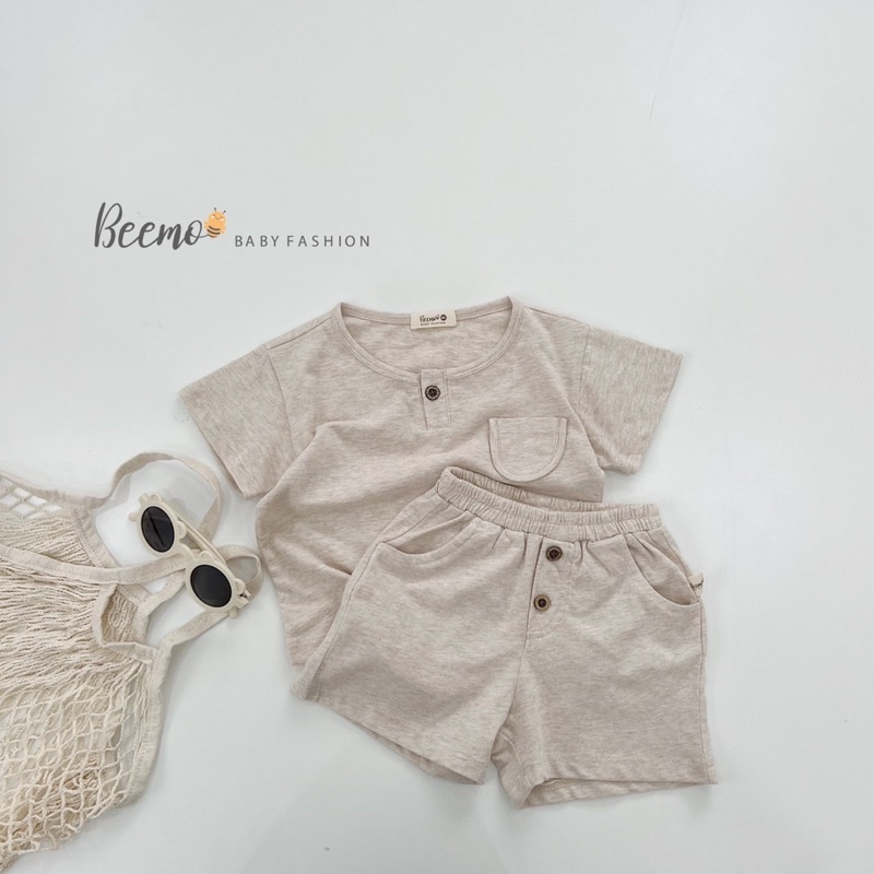 BEEMO - Bộ Thun Cotton Siêu Co Giãn Đính Cúc 3 Màu Cho Bé Trai Bé Gái