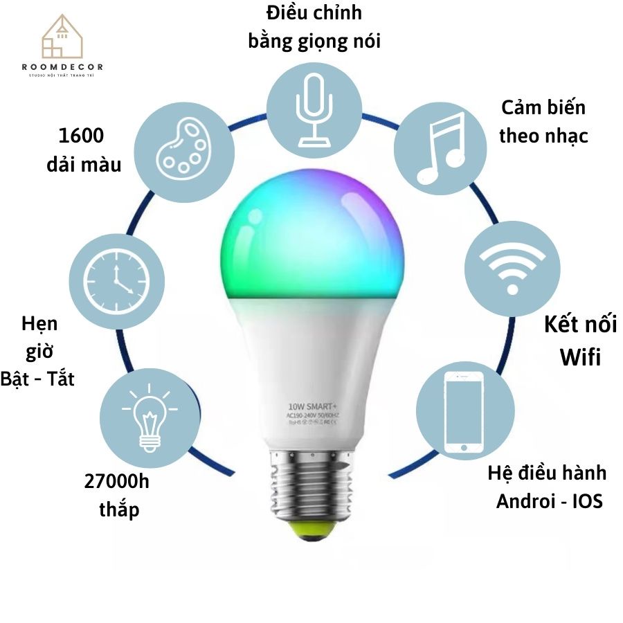 Đèn Cây Đứng Thông Minh Trang Trí Phòng Ngủ, Đèn Led 16 Triệu Màu Điều Khiển Bằng App Chính Hãng Roomdecor