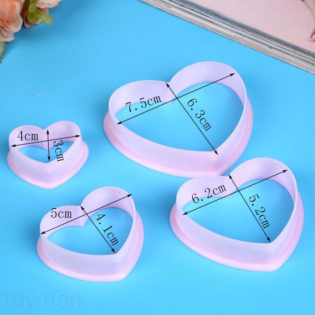 Bộ 4 khuôn nhựa cắt bánh hình trái tim xinh xắn