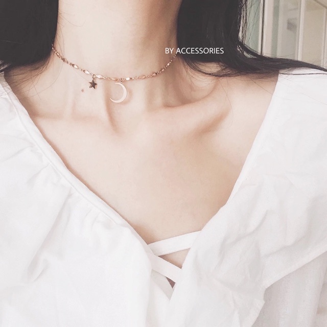 Vòng cổ choker titan mặt trăng không gỉ