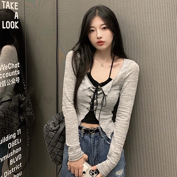 QKOOLE Áo Croptop Tay Dài Trễ Vai Phong Cách Hàn Quốc Cho Nữ áo khoác