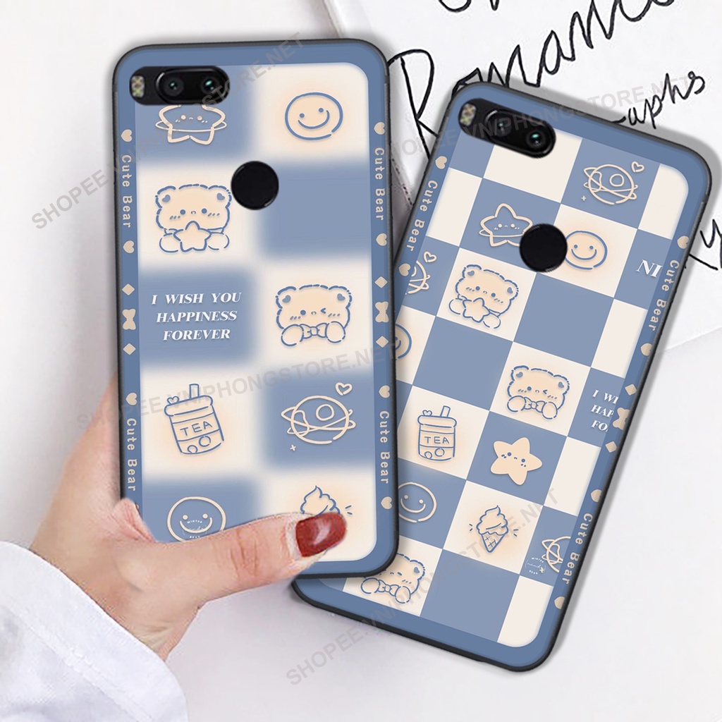 Ốp lưng Xiaomi Mi A1 / MI 5X in họa tiết caro, mẫu gấu cực đáng yêu / ốp gấu cute giá rẻ siêu bền