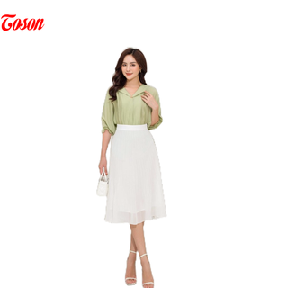 Áo sơ mi xanh cốm, tay dơi, cổ V đính cúc trang trí (Limitted) Toson 14998X52