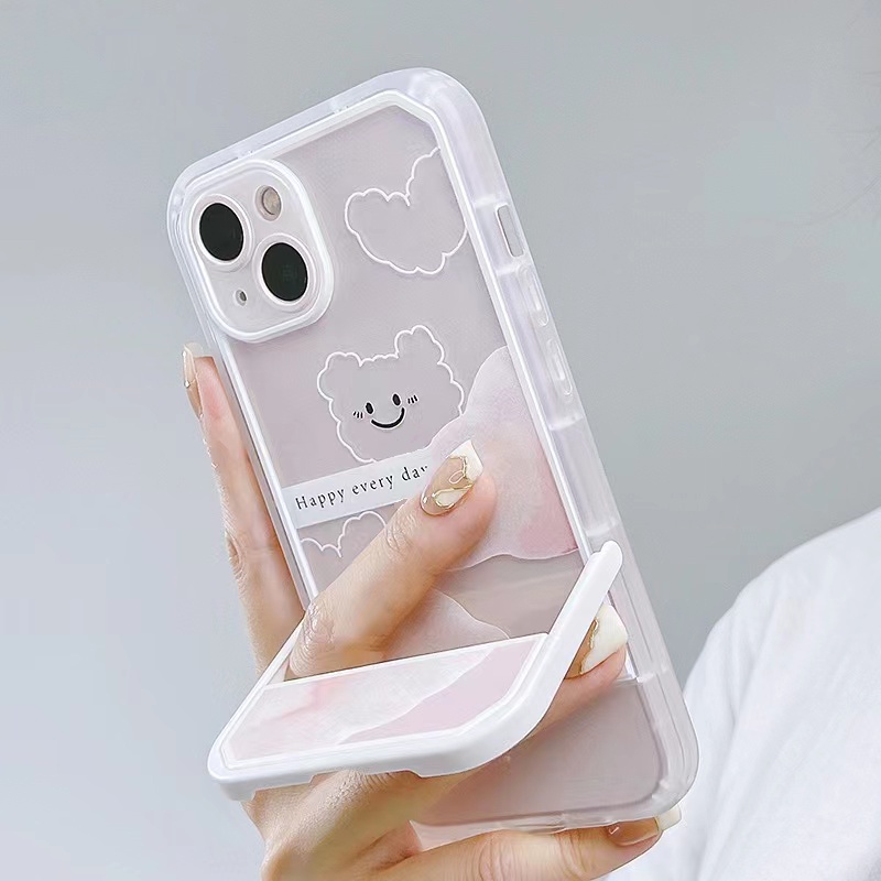 Ốp Điện Thoại TPU Silicon Mềm Trong Suốt Có Giá Đỡ Dễ Thương Cho iPhone 12 13 SE2020 6 6S 7 8 Plus X XS XR 11 Pro Max