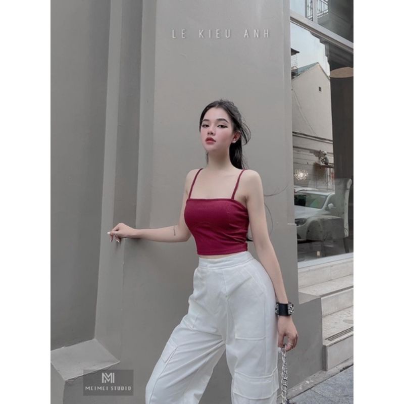 Áo 2 dây croptop thun tăm viềm ngực ôm tôn dáng