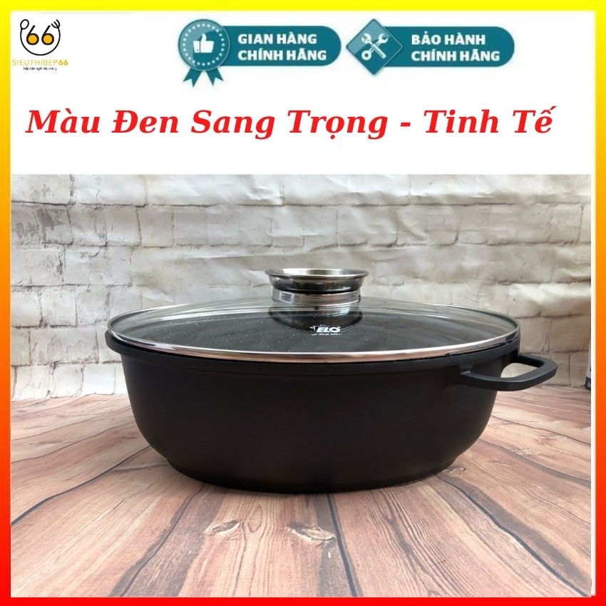 [Xả Kho 1 Ngày] Nồi Hầm Từ Elo Inducto Bầu Dục 34cmx22cmx7.5cm, Nồi Bếp Từ, Bếp Điện Chống Dính Kèm Vung Kính Cường Lực