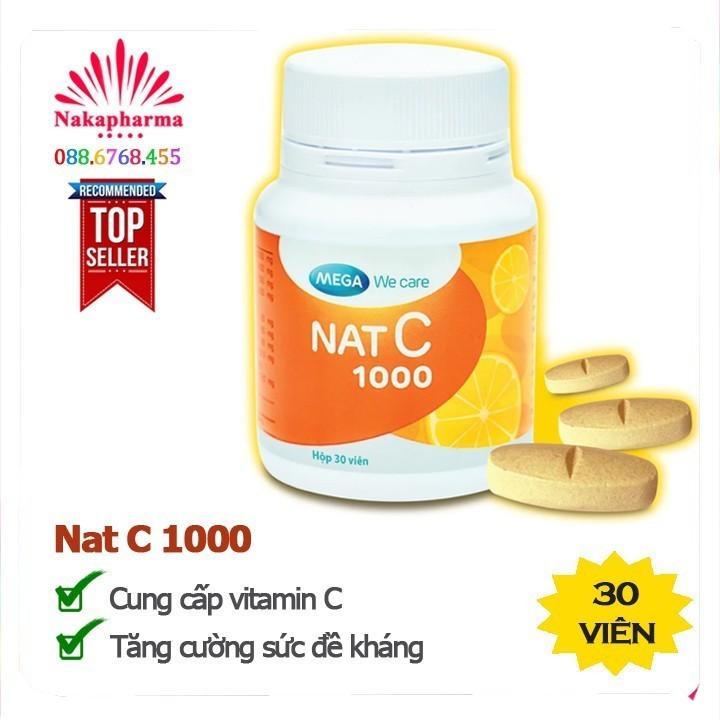 Mega We Care Nat C 1000 – Cung cấp vitamin C, tăng cường sức đề kháng, giảm cảm lạnh cảm cúm NatC