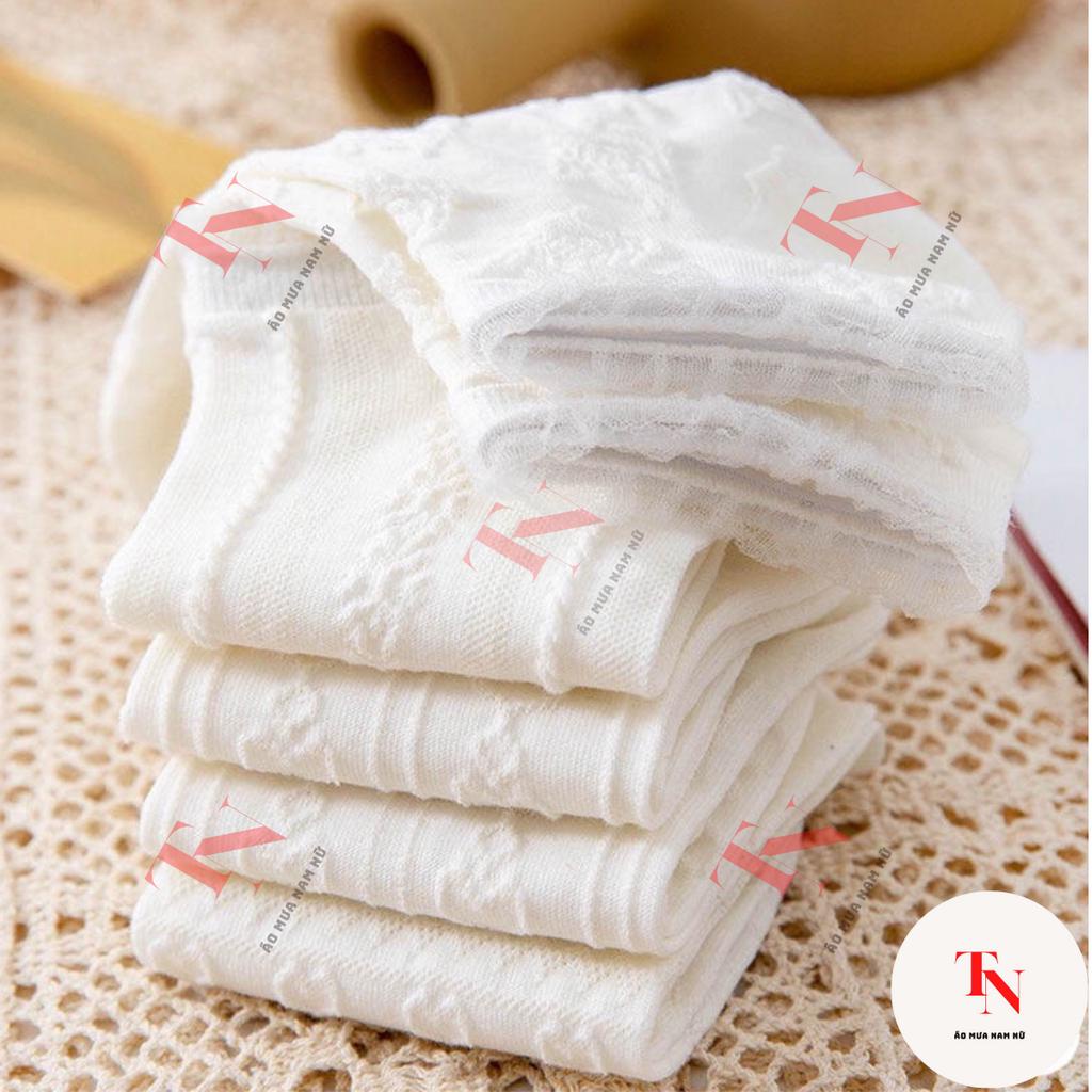 Tất nữ cổ ngắn chất liệu vải cotton, set 5 đôi tất vớ trắng phong cách Hàn Quốc dễ thương M26C3 - Tình Ngọc Store