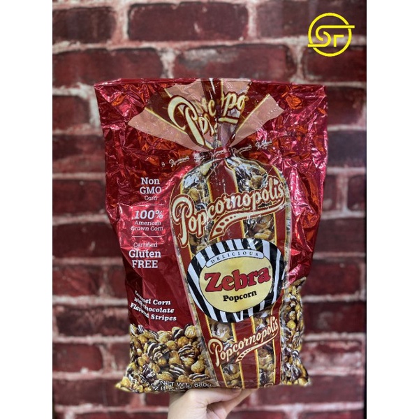 Bắp rang Popcornopolis Zebra Mỹ- mix caramel&amp; chocolate- 680g