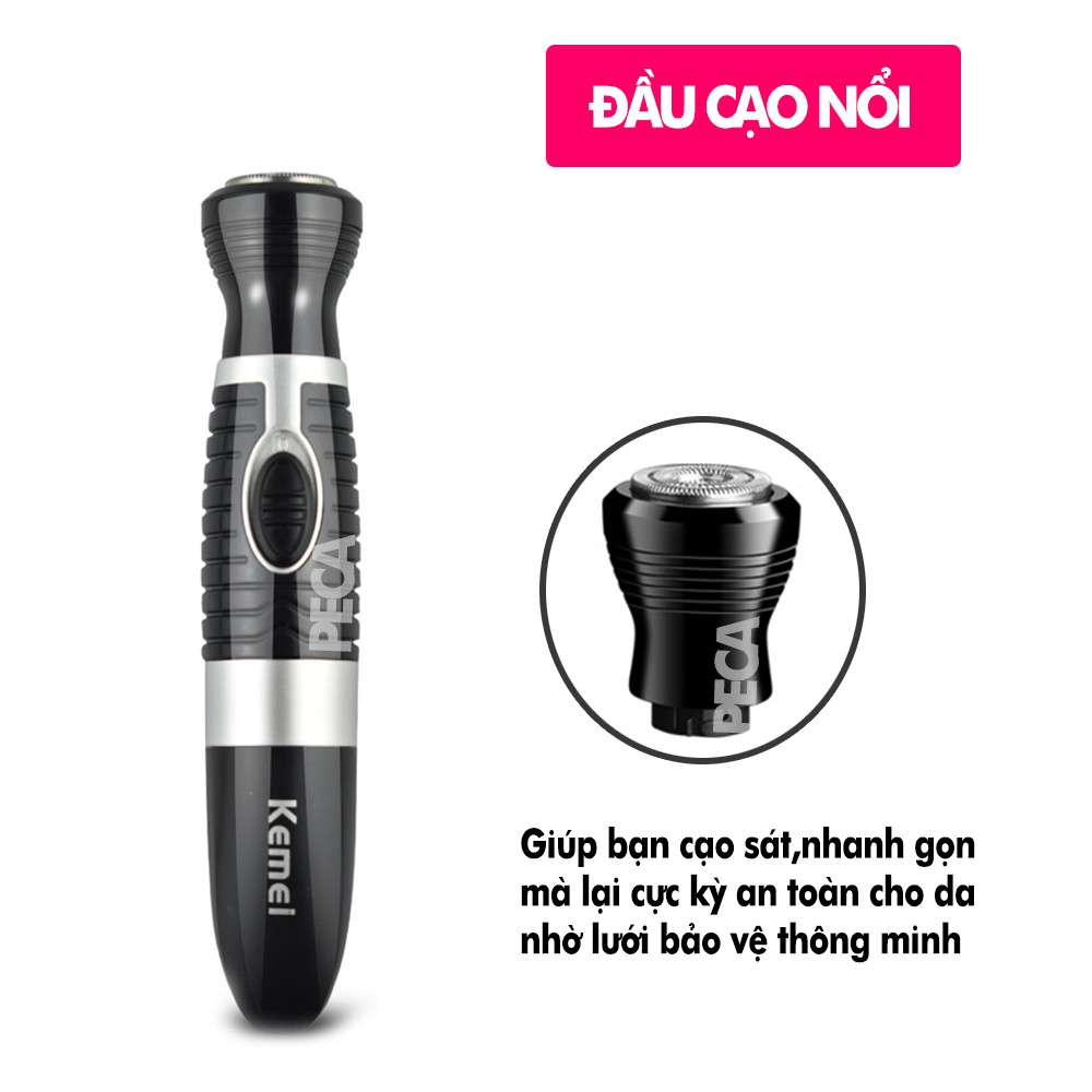 Máy tỉa lông mũi, râu, cắt tẩy lông đa năng 3in1 dùng pin đa năng Kemei KM-PG500 ( MÀU ĐEN )