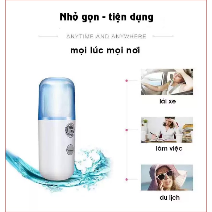 Máy xịt khoáng phun sương tinh dầu nano mini cầm tay cấp giữ ẩm kiềm dầu dưỡng da, xông hơi, rửa mặt, trang điểm make up