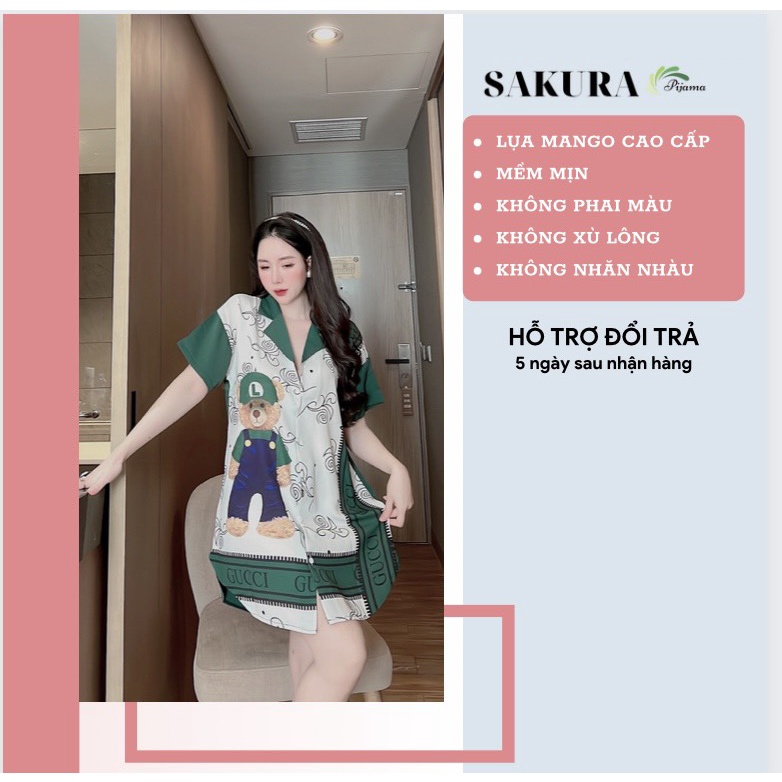 Váy sơ mi dáng dài suông thiết kế xinh đẹp lụa ngủ cao cấp SAKURA DS