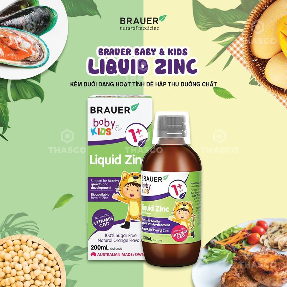 Siro bổ sung Kẽm, Vitamin C và D Brauer Úc Baby &amp; Kids Liquid Zinc cho bé trên 1 tuổi (200ml)