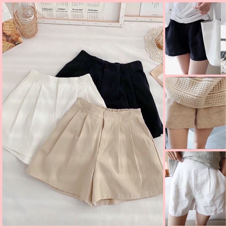 Quần đùi giả váy chất kaki mềm mát, khoá trước cạp sau chun, short nữ mặc đi chơi