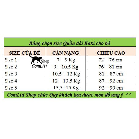 Quần Dài Kaki Cho Bé Từ 7- 15Kg