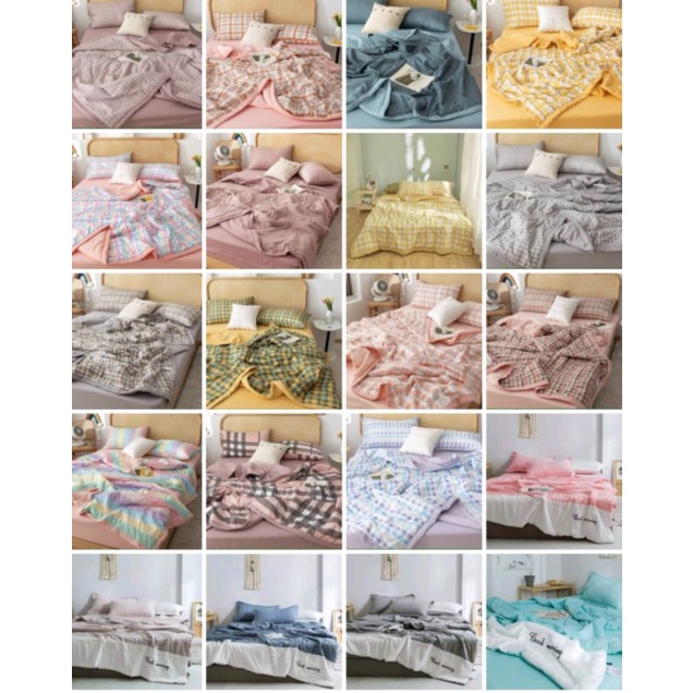 set chăn đũi kẻ, đũi silk morning về hàng chất mát mịn
