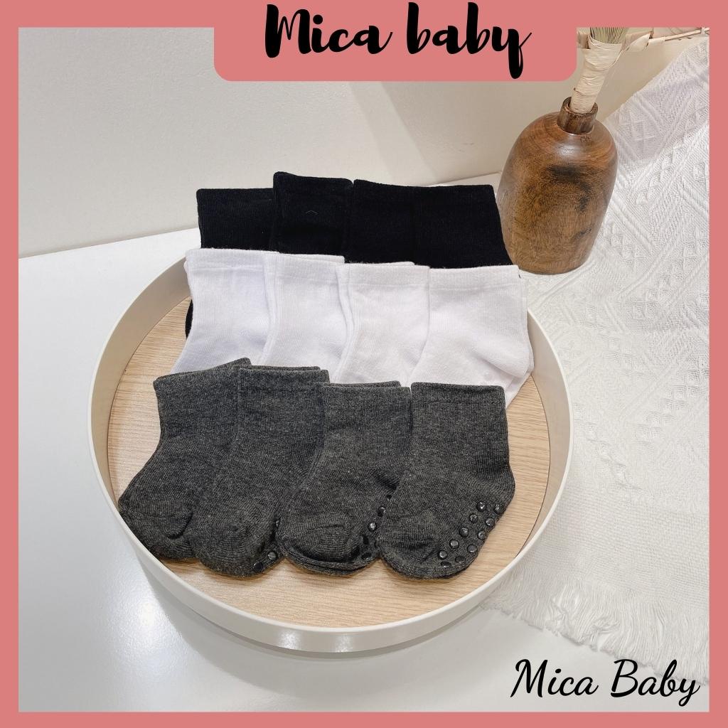 Set 12 đôi tất chống trơn trượt cổ lỡ tone màu basic cho bé Mica baby T19