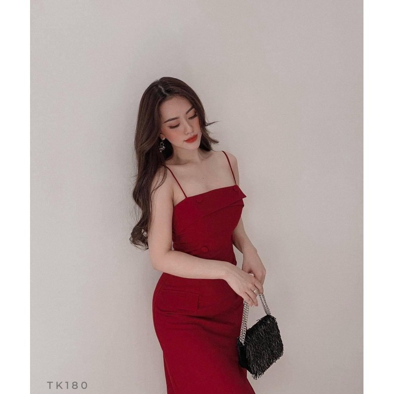 Đầm Dự Tiệc Đầm Thiết Kế 2 Dây Đính Nút Bọc Đẹp Xuất Sắc Hanaki HNK1034 | BigBuy360 - bigbuy360.vn