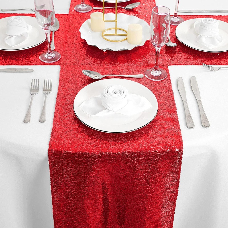 QQ Khăn Trải Bàn Hình Chữ Nhật Dài Đính Kim Sa Lấp Lánh Trang Trí Bàn Tiệc Giáng Sinh