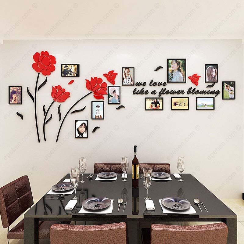 Tranh dán tường mica 3d decor khổ lớn khung ảnh chủ đề tình yêu đua nở trang trí phòng khách Nhiều Size - EPeBen