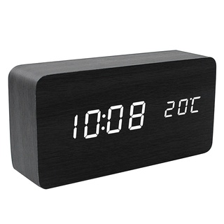 Wooden LED Alarm Clocks Digital Display Table Clock Black