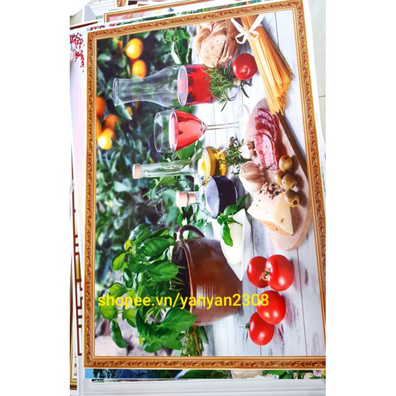 Tranh dán tường phòng bếp - tranh 3d hình trái cây, mâm quả dán phòng ăn
