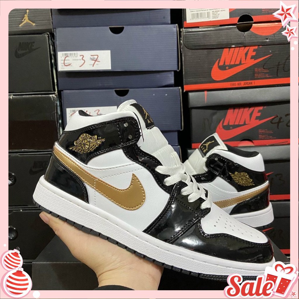 🔥GIÀY Thể Thao Nam Nữ Cao Cổ Trắng Đen Logo Vàng Cao Cấp