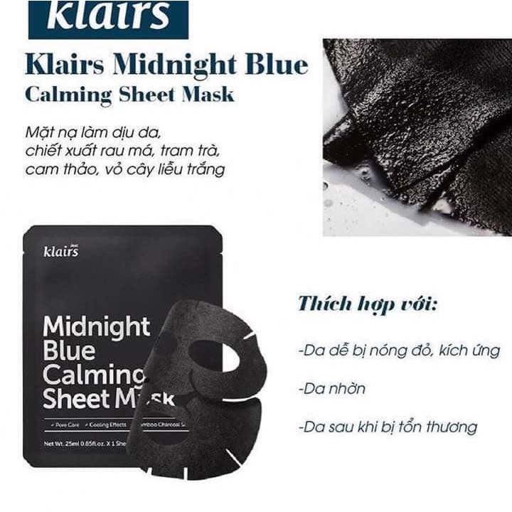 Mặt nạ cấp ấp phục hồi da Dear Klairs Midnight Blue Calming Sheet Mask 25ml