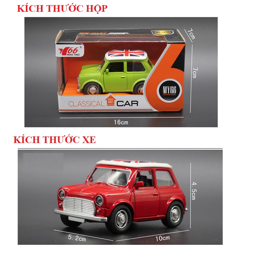 Xe ô tô đồ chơi trẻ em mini cooper mô hình tỉ lệ 1:36 xe bằng sắt chạy cót có âm thanh và đèn