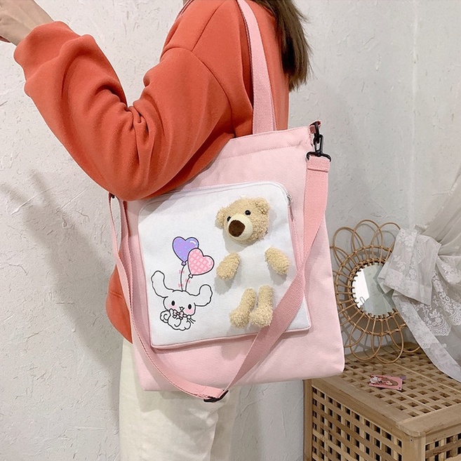 Túi đeo chéo ENVIROSAX vải canvas họa tiết gấu dễ thương xinh xắn