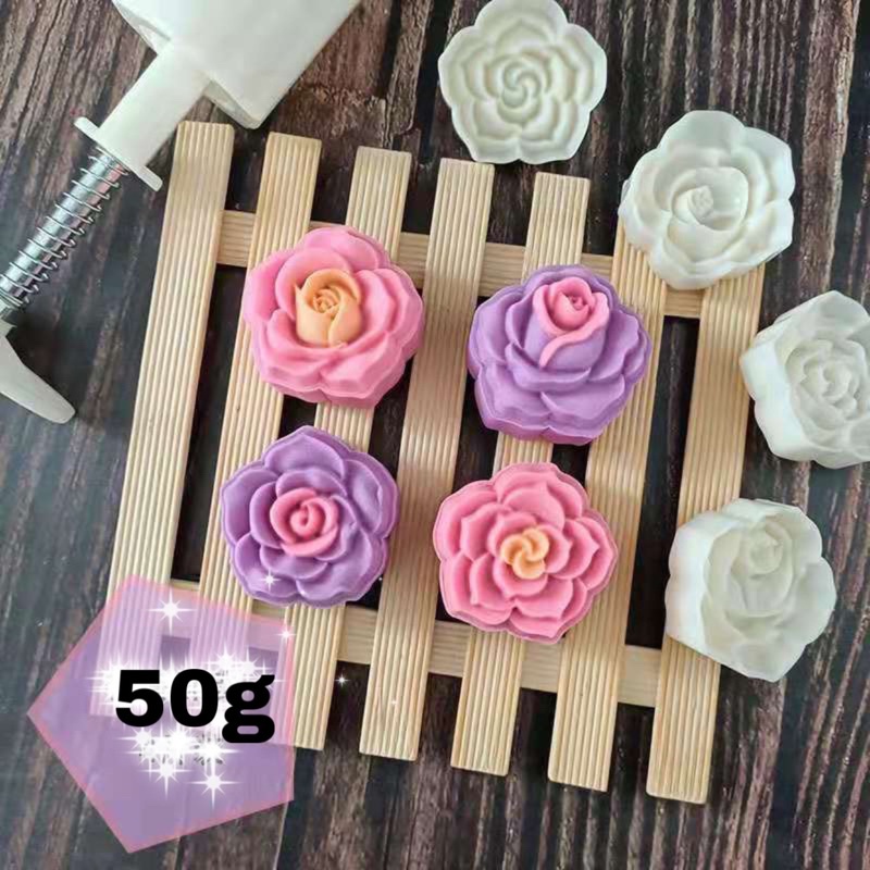 Khuôn trung thu lò xo 4 mặt hoa hồng 3D - 50g mẫu 228
