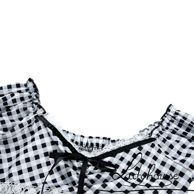 Ld-áo Thun Tay Ngắn Cổ Chữ U Viền Ren Kẻ Sọc Caro Thời Trang Mùa Hè Cho Nữ Size S/M/L