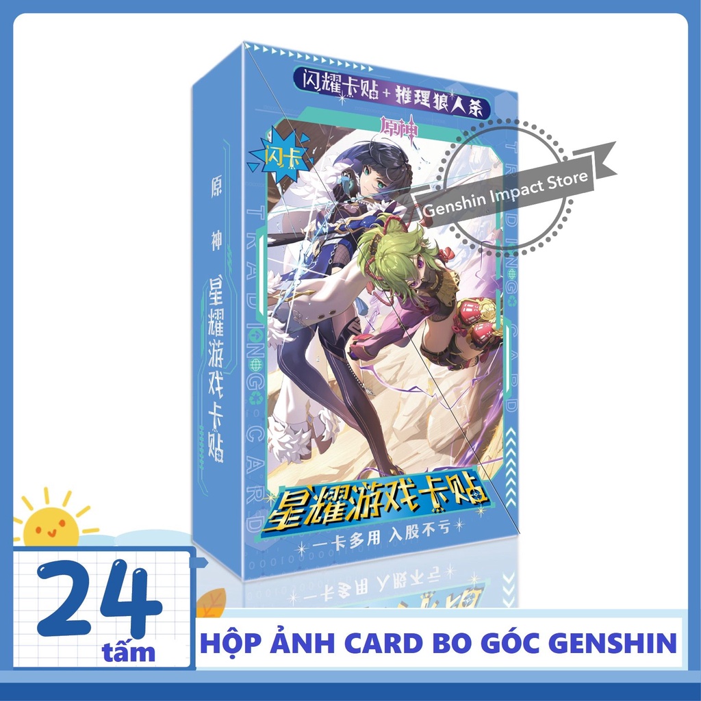 Hộp 24 ảnh lomo card bo góc in hình nhân vật Genshin Impact hiệu ứng Hologram