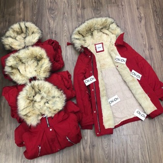 áo parka đỏ mũ lông