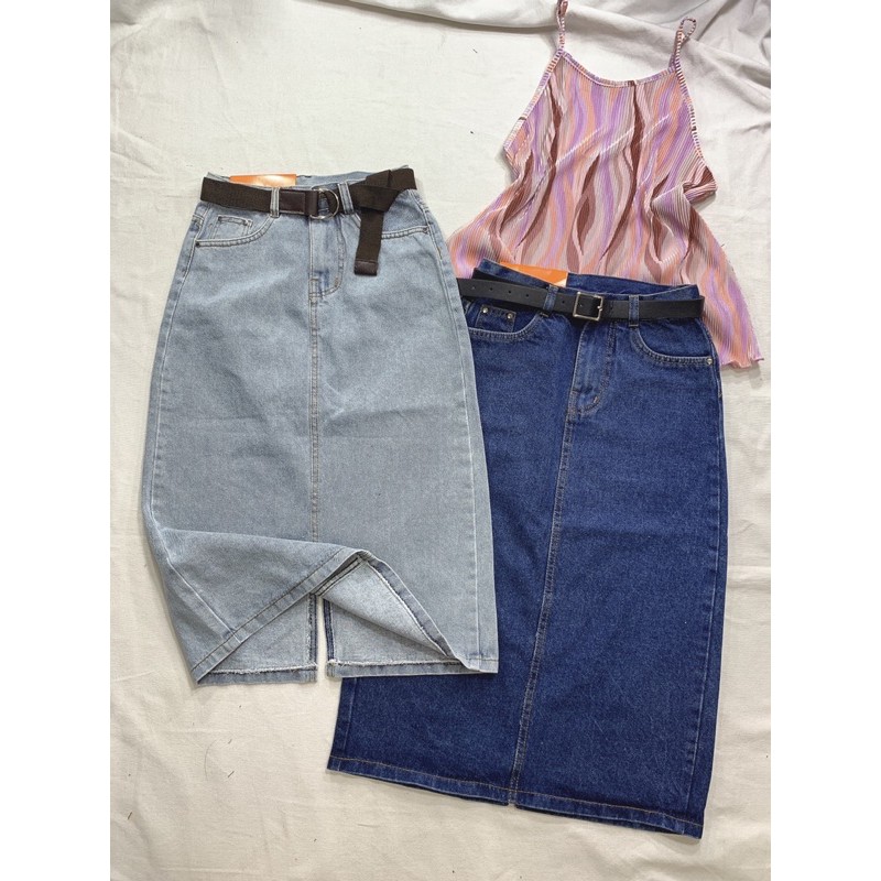 Váy Jean dài qua gối xẻ sau dễ phối đồ vải đẹp may kỹ nha | BigBuy360 - bigbuy360.vn