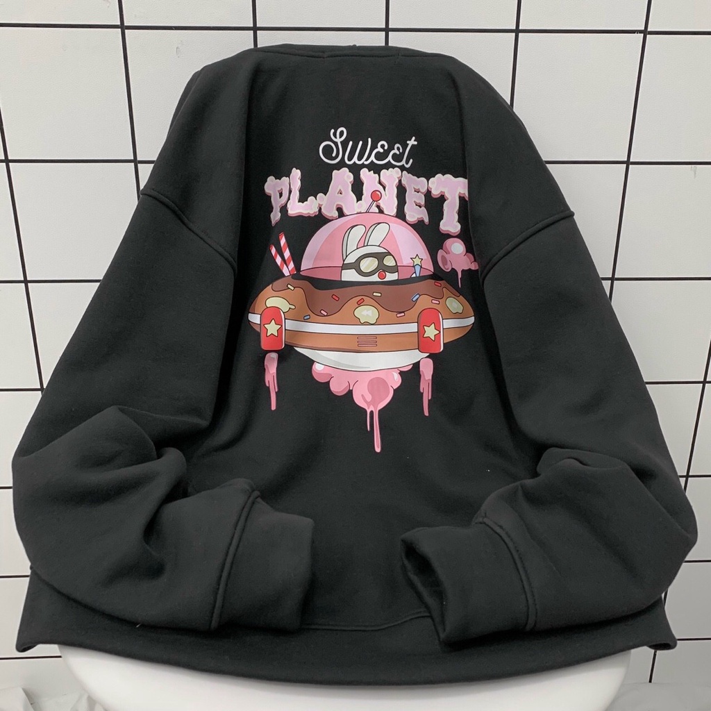 Áo Khoác Hoodie SWEET Dây Kéo Vải Nỉ Bông Form Rộng Ulzzang Unisex