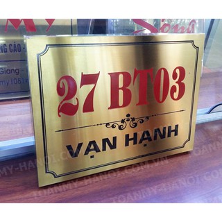 Biển số nhà bằng Đồng/Inox vàng- trang trí cổng nhà thêm đẹp-- KT: 22cm x 18cm