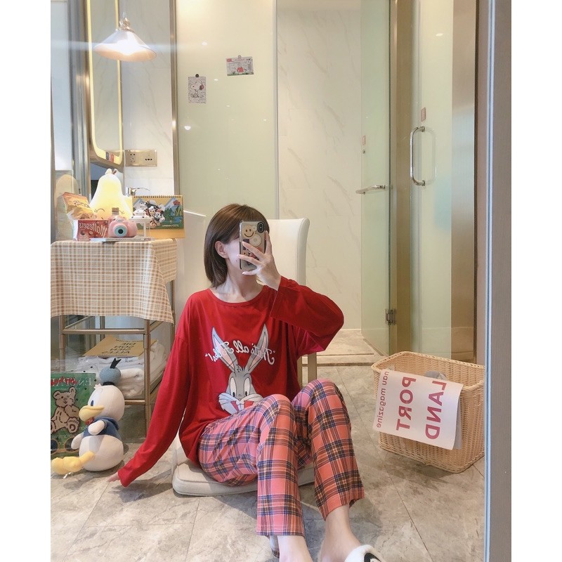 Bộ mặc nhà nữ cotton cao cấp dài tay (ảnh+video cận chất)