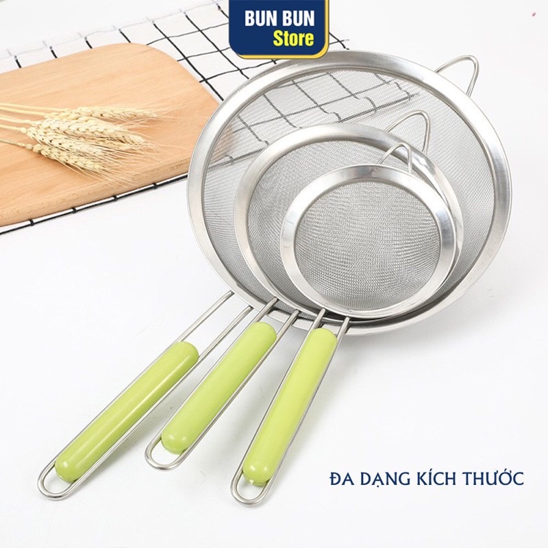 Rây lọc cháo, sữa hạt... - Rây lọc inox - Lỗ siêu nhỏ, mịn – Tay nhựa tròn - chắc chắn – dễ cầm nắm