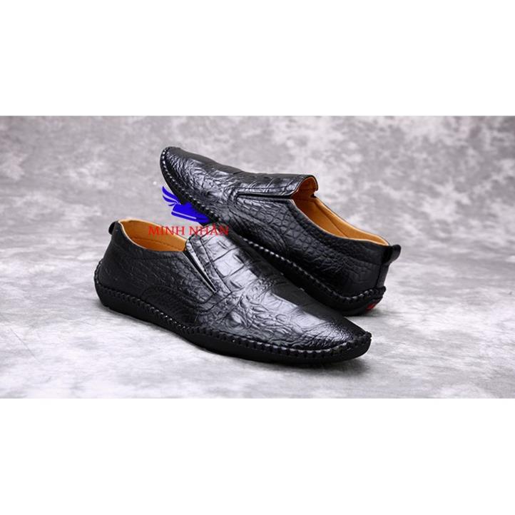 ℘ Giày Lười mọi nam Giày công sở nam Slipon Da Bò cao cấp thời trang hàng hiệu giá rẻ dập Vân Cá Sấu Siêu Mềm S-6 đen ℘