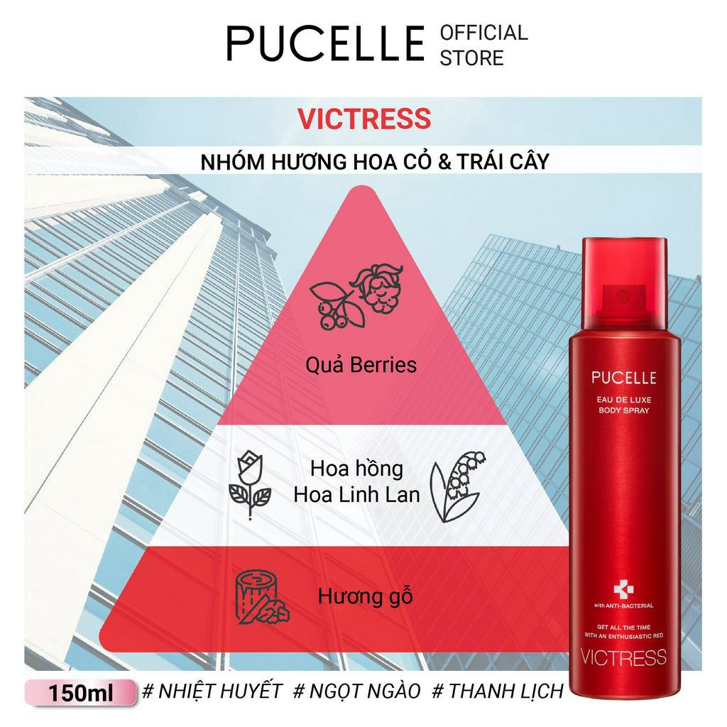 Nước hoa nữ hương ấn tượng PUCELLE Eau De Luxe Body Spray Victress 150ml hương Hoa Cỏ và hương Gourmand