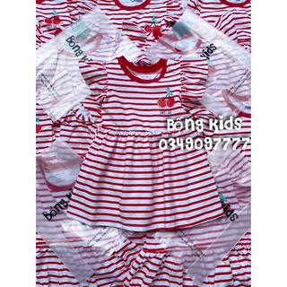 Váy hè bé gái cherry kẻ ngang đỏ gj