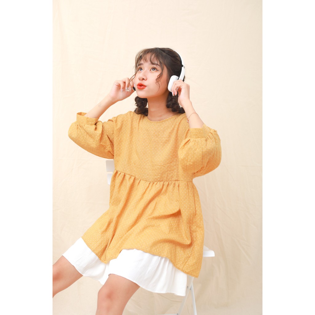 Áo Yellow Dotted Babydoll Top BJ02 Bonjourstudio
