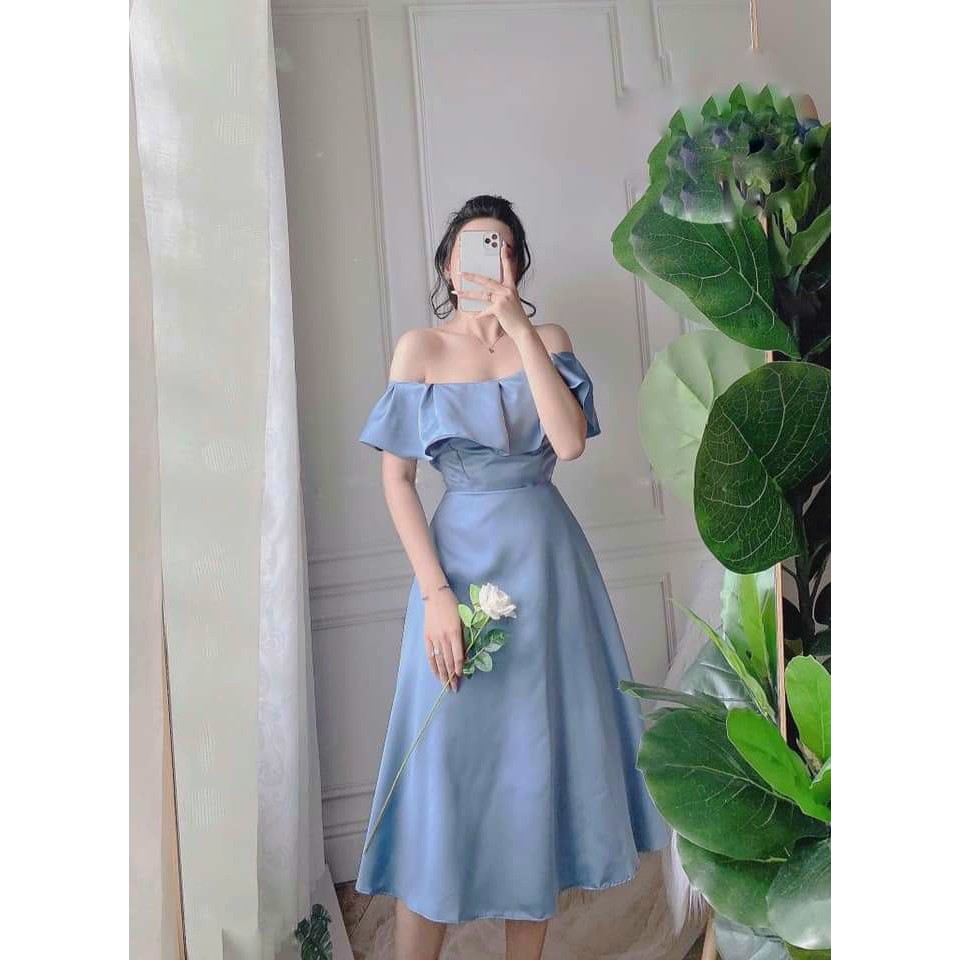 Váy dự tiệc cưới đầm nữ đẹp trễ vai bèo công chúa tiểu thư đi ăn tiệc cưới xinh xắn 3 màu trắng đỏ xanh K N Boutique