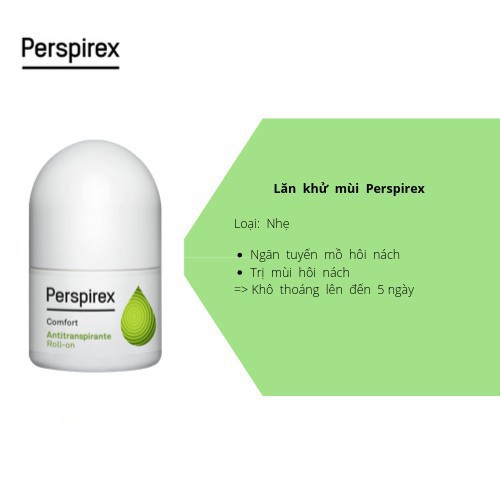 ☬◊[Mã 66FMCGSALE hoàn 8% xu đơn 500K] Lăn Khử Mùi Perspirex Loại Nhẹ #Comfort 20ml Antiperspirant Roll On