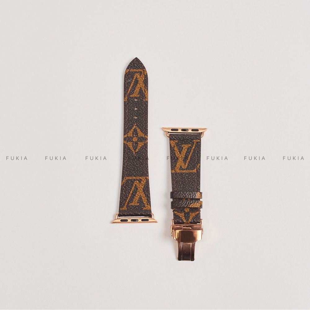 Dây da thủ công IV chữ nâu dành cho Apple Watch đồng hồ thông minh Series 1/2/3/4/5/6/7/SE FUKIA DDTC215