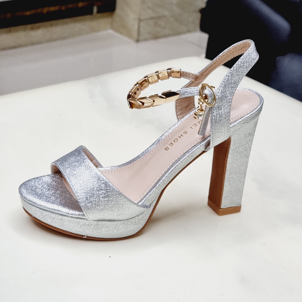 Giày Sandal Cao Gót Nữ 💥Sẵn Màu Đen💥Giày Cô Dâu Đi Tiệc - Cao Gót Đế Vuông 11 cm Nhập Khẩu Cao Cấp 9877-5