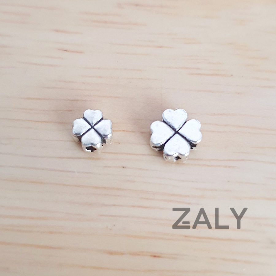 Charm bạc xỏ ngang cỏ 4 lá CC26 charm cỏ bốn lá size lớn nhỏ - Bạc 925